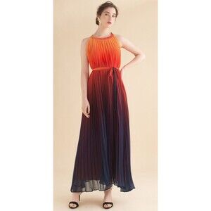 CHICWISH Women's Splendor of The Sunset Orange Violet Halter Neck Pleated